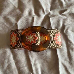 Brown Floral Waist Belt with Amber Buckle